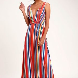 Tea & Cup Sarape Tie Waist Maxi Dress Large